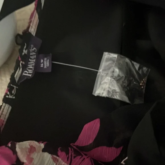 Roaman’s chiffon sheer arm sleeveless black underlies bodice pink black cream - Picture 13 of 14